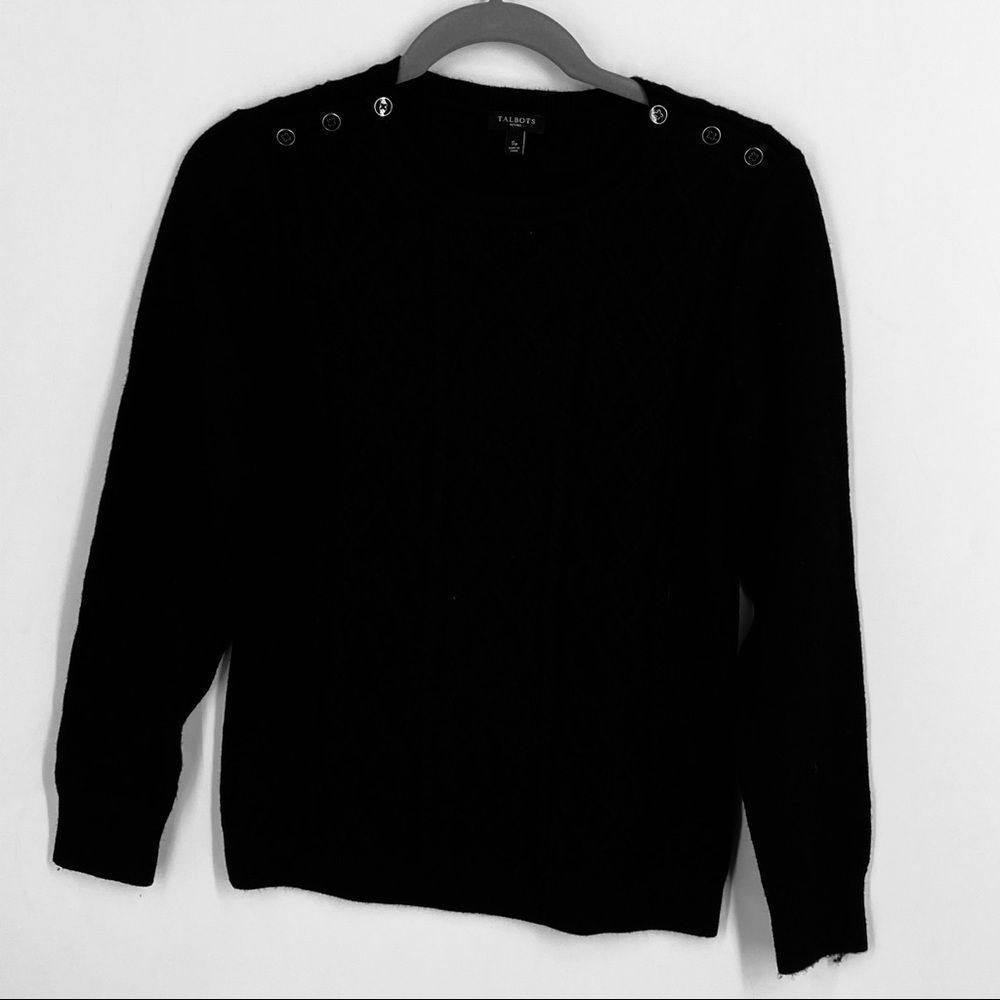 Talbots Black Wool Cable Knit Pullover Sweater - image 1